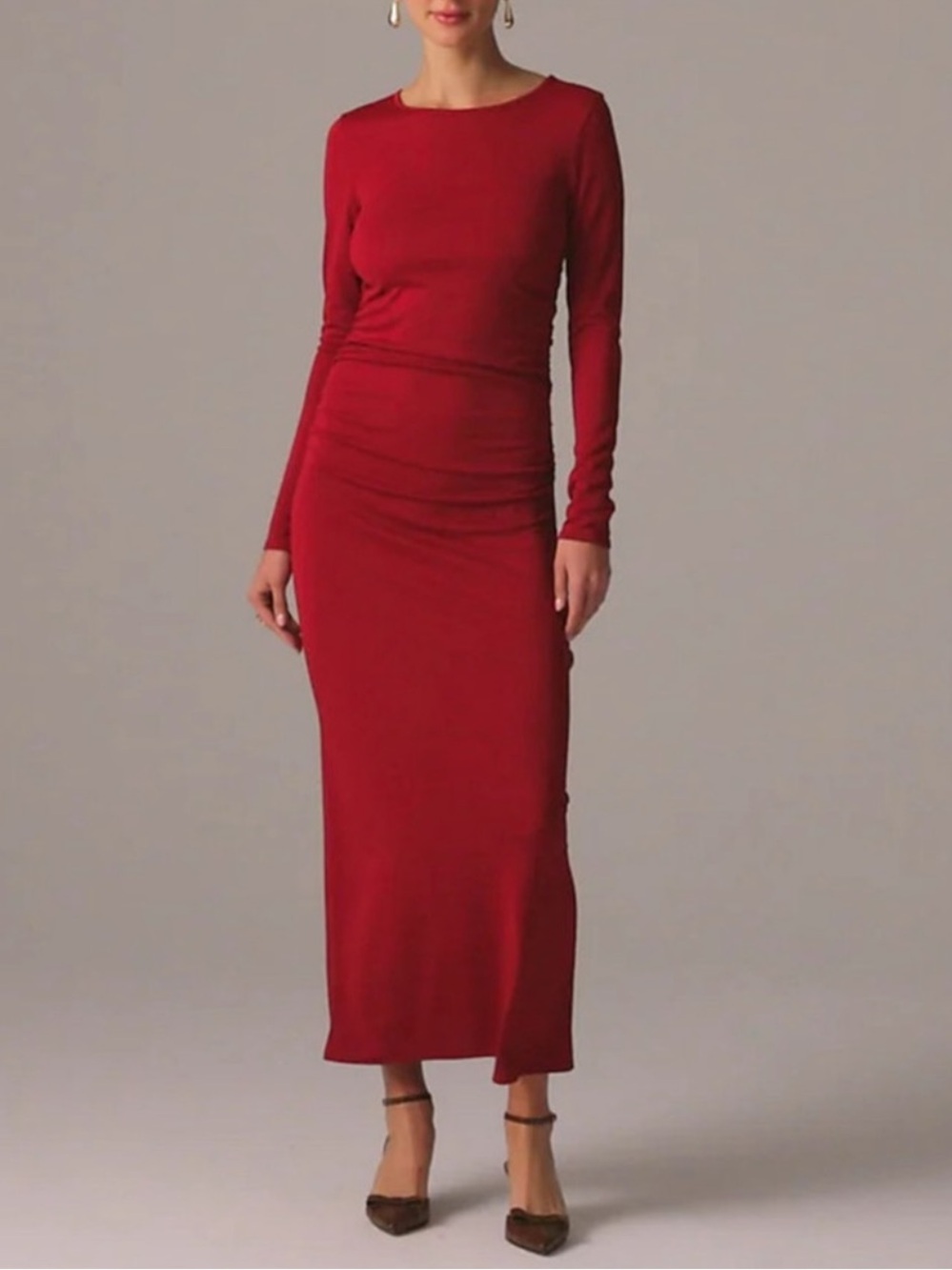 J. Crew Red Long-Sleeve Jersey Crepe Maxi Dress